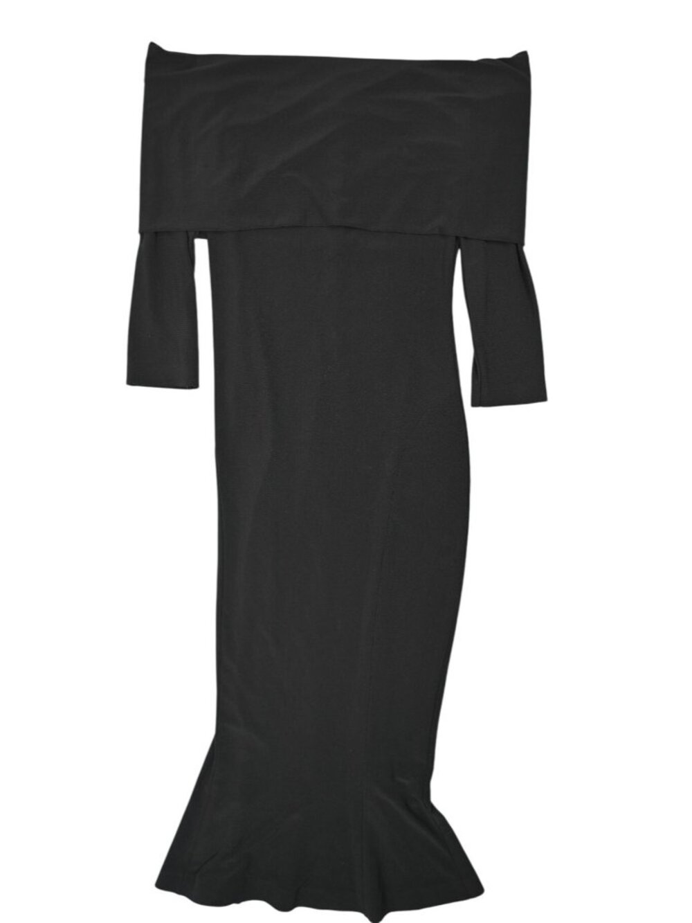 Norma Kamali 3/4 Sleeve Cowl Fishtail Gown in Black